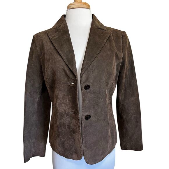 Pierre Cardin Jackets & Blazers - 90's Pierre Cardin Brown Distressed Leather Button Up Blazer Jacket Size 12